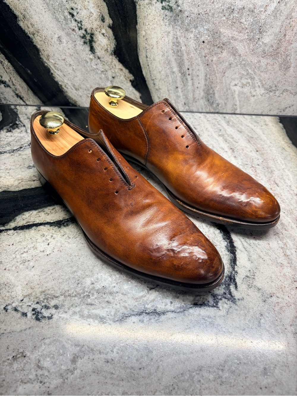 Fratelli Rossetti Brown Patina Textured Toe Oxfords Italy Men’s UK 8 US 9